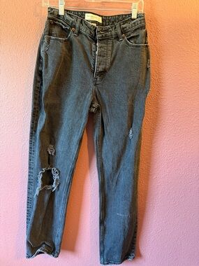 Abercrombie & Fitch Distressed Charcoal Slim Straight Jeans